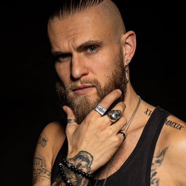 Ben Poole Wearing Gothic Jewellery by Black Feather Design